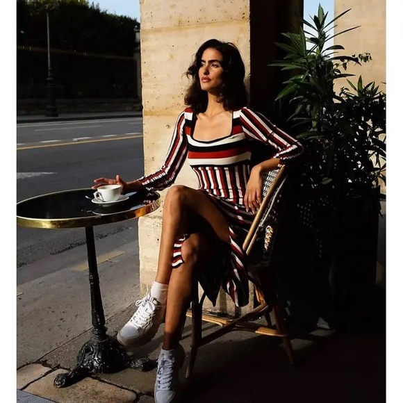 Anthropologie Striped Sweater Midi Dress Size M Long Sleeve Casual Open Back - Picture 2 of 13